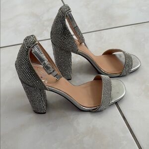 Elegant Silver Ankle Strap Heels